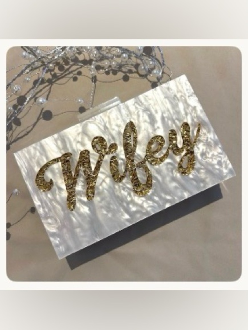 Gold “Wifey” Pearl Acrylic Clutch | Bridal Wedding Reception Purse